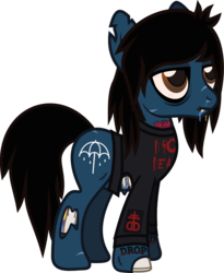 Size: 750x914 | Tagged: safe, artist:lightningbolt, derpibooru exclusive, earth pony, pony, undead, zombie, zombie pony, g4, .svg available, bags under eyes, bleeding, blood, bloodshot eyes, bone, bring me the horizon, candy gore, clothes, colored pupils, decaying, dripping blood, drop dead clothing, emo, eyeliner, fangs, frown, gore, hair over one eye, lidded eyes, lip piercing, long sleeves, makeup, male, messy mane, messy tail, nosebleed, oliver sykes, patch, piercing, ponified, rainbow blood, scar, shirt, show accurate, simple background, solo, stallion, standing, stitches, svg, tattered, tattoo, torn clothes, torn ear, torn flesh, transparent background, vector