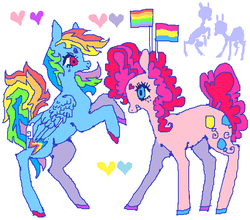 Size: 600x527 | Tagged: safe, artist:suippumato, pinkie pie, rainbow dash, pony, g4, cute, female, gay pride, gay pride flag, lesbian, ms paint, pansexual pride flag, pride, ship:pinkiedash, shipping