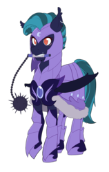 Size: 599x950 | Tagged: safe, artist:mylittlesheepy, oc, oc only, oc:midnight chastise, bat pony, pony, armor, captain, ear piercing, eye scar, fangs, female, flail, mare, piercing, scar, simple background, tall pone, transparent background, weapon