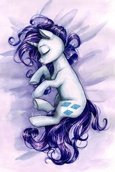 Size: 852x1274 | Tagged: safe, artist:theorderofalisikus, rarity, pony, unicorn, g4, eyes closed, female, loose hair, mare, sleeping, solo, traditional art