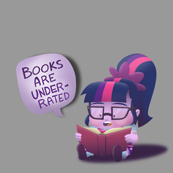 Size: 1000x1000 | Tagged: safe, artist:rawrienstein, sci-twi, twilight sparkle, equestria girls, g4, book, cute, dialogue, female, glasses, gray background, simple background, sitting, solo, that pony sure does love books, twiabetes