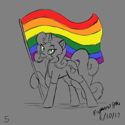 Size: 2000x2000 | Tagged: safe, artist:floofyfoxcomics, oc, oc only, oc:autumn science, pony, unicorn, female, gay pride flag, high res, mare, monochrome, partial color, pride, pride flag, pride month, sketch, solo