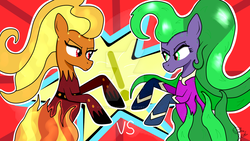 Size: 1024x576 | Tagged: safe, artist:susanzx2000, flare de mare, mane-iac, pony, g4, antagonist, comic, maretropolis, power ponies oc, supervillain, villain fight, villainess, watermark