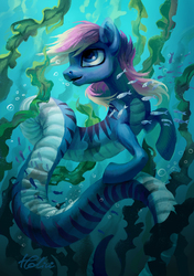 Size: 2475x3507 | Tagged: safe, artist:holivi, oc, oc only, oc:liu, fish, lamia, original species, snake pony, commission, high res, male, solo, stallion, swimming, underwater