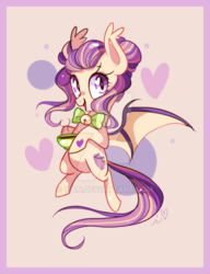 Size: 600x783 | Tagged: safe, artist:ipun, oc, oc only, oc:melissa mittens, bat pony, pony, chocolate, cup, female, food, heart eyes, hot chocolate, mare, obtrusive watermark, solo, teacup, watermark, wingding eyes