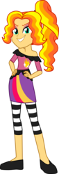 Size: 1126x3301 | Tagged: safe, artist:namyg, oc, oc only, oc:sunshine glow, pony, equestria girls, g4, clothes, female, hand on hip, magical lesbian spawn, next generation, offspring, parent:adagio dazzle, parent:sunset shimmer, parents:sunsagio, simple background, smiling, transparent background