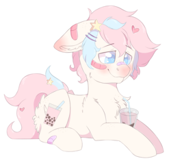 Size: 1548x1456 | Tagged: safe, artist:adostume, oc, oc only, oc:bubble bliss, pony, bubble tea, drink, drinking, femboy, male, simple background, solo, transparent background