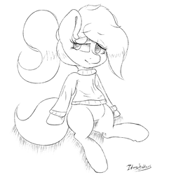 Size: 2054x2132 | Tagged: safe, artist:itwasscatters, oc, oc only, oc:sunny round, pony, clothes, female, high res, lineart, mare, monochrome, sketch, sweater