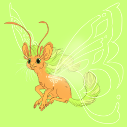 Size: 935x935 | Tagged: safe, artist:jayrockin, breezie, tiny sapient ungulates, ethereal wings, finger hooves, green background, simple background, solo, whiskers
