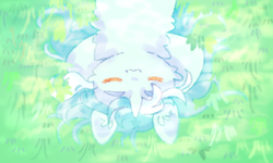 Size: 1304x784 | Tagged: dead source, safe, artist:kotoink, lyra heartstrings, pony, unicorn, g4, chest fluff, colored eyelashes, eyes closed, female, fluffy, grass, on back, resting, sleeping, smiling, solo