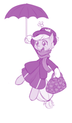 Size: 583x1000 | Tagged: safe, artist:dstears, applejack, earth pony, pony, g4, bag, clothes, coat, cosplay, costume, cute, disney, female, flying, formal wear, hnnng, i'm mary poppins y'all, jackabetes, mare, mary poppins, nanny, parody, scarf, simple background, smiling, solo, umbrella, white background