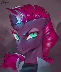 Size: 1680x1992 | Tagged: safe, artist:rougechi, tempest shadow, pony, unicorn, g4, my little pony: the movie, broken horn, bust, female, glowing horn, horn, looking at you, mare, portrait, solo