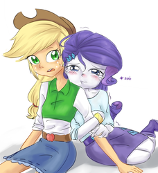 Size: 1360x1490 | Tagged: safe, artist:tcn1205, derpibooru exclusive, applejack, rarity, equestria girls, g4, crying, female, hug, lesbian, ship:rarijack, shipping, simple background, white background