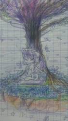 Size: 1102x1960 | Tagged: safe, artist:windymils, twilight sparkle, alicorn, pony, g4, female, lined paper, mare, missing horn, sitting, solo, traditional art, tree, twilight sparkle (alicorn)
