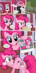 Size: 3300x6596 | Tagged: safe, artist:perfectblue97, pinkie pie, earth pony, pony, comic:without magic, g4, absurd resolution, apple, apple tree, barn, candy, comic, female, food, implied applejack, implied princess luna, implied twilight sparkle, look at my butt, mare, photo, restraining order, royal guard, sugarcube corner, sweet apple acres, tree, y'all