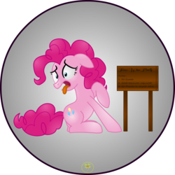 Size: 3500x3500 | Tagged: safe, artist:lakword, pinkie pie, earth pony, pony, g4, cute, female, funny, high res, mare, sign, simple background, sitting, solo, transparent background