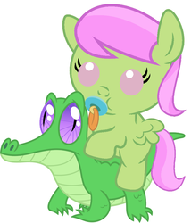 Size: 786x917 | Tagged: safe, artist:red4567, gummy, merry may, pony, g4, baby, baby pony, cute, pacifier, ponies riding gators, riding, simple background, white background