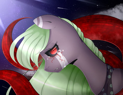 Size: 1345x1045 | Tagged: safe, artist:clefficia, oc, oc only, oc:wavy meadow, ghoul, pony, anime, black sclera, crossover, crying, female, mare, red eyes, solo, tokyo ghoul
