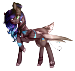 Size: 1024x979 | Tagged: safe, artist:symphstudio, oc, oc only, oc:amerilla, pegasus, pony, art trade, colored wings, deer tail, female, gradient mane, hair bun, heterochromia, mare, multicolored wings, raised hoof, simple background, solo, transparent background