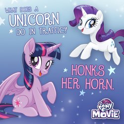 Size: 1200x1200 | Tagged: safe, rarity, twilight sparkle, alicorn, pony, unicorn, g4, my little pony: the movie, official, facebook, horn, international joke day, joke, pun, twilight sparkle (alicorn)