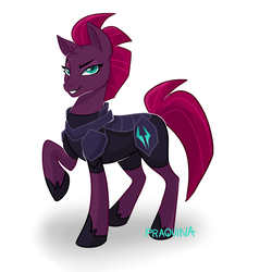 Size: 2844x2844 | Tagged: safe, artist:praqunia, tempest shadow, pony, unicorn, g4, my little pony: the movie, armor, broken horn, eye scar, female, grin, high res, horn, mare, scar, simple background, smiling, solo, white background