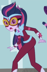 Size: 391x595 | Tagged: safe, screencap, sci-twi, twilight sparkle, equestria girls, equestria girls specials, g4, my little pony equestria girls: movie magic, cropped, curvy, female, geode of telekinesis, masked matter-horn costume, power ponies, sci-twibutt, solo, twibutt