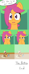 Size: 1600x4000 | Tagged: safe, artist:jake heritagu, scootaloo, oc, oc:sandy hooves, pony, ask pregnant scootaloo, g4, adoption, comic, crying