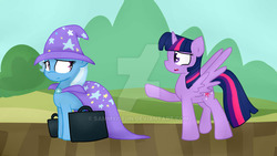 Size: 1024x576 | Tagged: safe, artist:sammyisfun, trixie, twilight sparkle, alicorn, pony, g4, female, lesbian, ship:twixie, shipping, twilight sparkle (alicorn), watermark