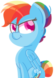 Size: 1576x2257 | Tagged: safe, artist:pastelhorses, rainbow dash, pony, g4, backwards cutie mark, female, hair bun, scrunchy face, simple background, solo, transparent background