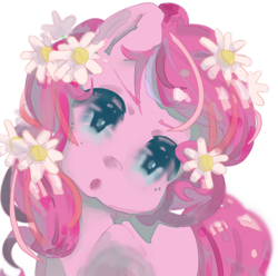 Size: 481x478 | Tagged: safe, artist:nth, pinkie pie, earth pony, pony, g4, 4chan, alternate hairstyle, drawthread, female, flower, solo