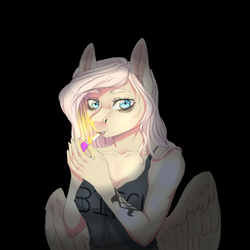 Size: 1000x1000 | Tagged: safe, artist:maria-fly, oc, oc only, oc:maria, pegasus, anthro, black background, lighter, simple background, smoking, solo