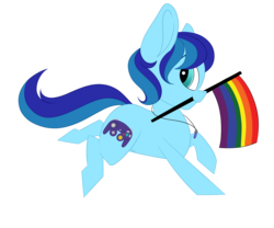 Size: 6000x5000 | Tagged: safe, artist:beashay, oc, oc only, oc:blu, earth pony, pony, absurd resolution, chibi, gay pride flag, male, mouth hold, pride, pride flag, pride month, running, simple background, solo, stallion, transparent background