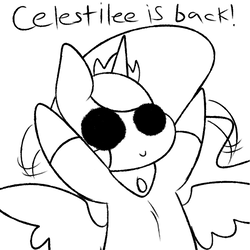 Size: 700x700 | Tagged: safe, artist:php199, princess celestia, alicorn, pony, celestilee, g4, ask, black and white, cute, drawblog, female, grayscale, monochrome, smiling, solo, spread wings, tumblr, wings