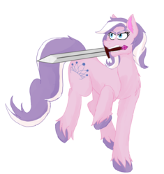 Size: 2481x2640 | Tagged: safe, artist:cornerverse, diamond tiara, earth pony, pony, g4, female, high res, mare, mouth hold, older, older diamond tiara, simple background, solo, sword, transparent background, unshorn fetlocks, weapon