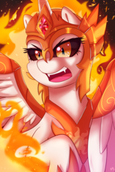 Size: 667x1000 | Tagged: safe, artist:tikrs007, daybreaker, alicorn, pony, a royal problem, g4, fangs, female, helmet, mare, solo