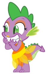 Size: 444x720 | Tagged: safe, artist:magpie-pony, spike, dragon, g4, cindershy, clothes, costume, crossdressing, dress, orange, orange dress, simple background, solo, transparent background