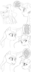 Size: 3300x7650 | Tagged: safe, artist:silfoe, princess luna, twilight velvet, alicorn, pony, unicorn, royal sketchbook, g4, absurd resolution, comic, dialogue, female, floppy ears, grayscale, mare, monochrome