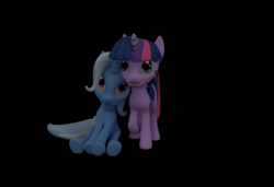 Size: 1009x690 | Tagged: safe, artist:lucianthedemon, trixie, twilight sparkle, pony, unicorn, g4, 3d, female, lesbian, mare, ship:twixie, shipping