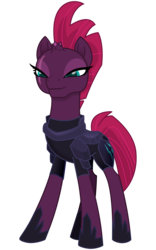 Size: 2000x3200 | Tagged: safe, artist:cheezedoodle96, tempest shadow, pony, unicorn, g4, my little pony: the movie, .svg available, armor, broken horn, concave belly, confident, female, high res, horn, lidded eyes, mare, simple background, slender, smiling, smug, smugest shadow, solo, standing, svg, thin, three quarter view, transparent background, vector