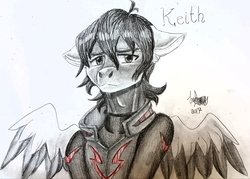 Size: 3053x2181 | Tagged: safe, artist:brainiac, clothes, crossover, high res, keith kogane, solo, text, traditional art, voltron
