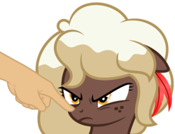 Size: 1024x784 | Tagged: safe, artist:besttubahorse, edit, oc, oc only, oc:sweet mocha, pony, angry, boop, boop edit, bust, female, freckles, hand, simple background, solo, transparent background, vector