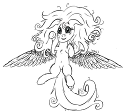 Size: 1024x908 | Tagged: safe, artist:wapamario63, fluttershy, pony, g4, bad anatomy, cute, messy mane, monochrome, on back, shyabetes, spread wings, wings