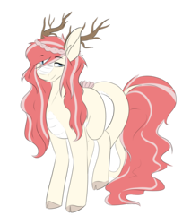 Size: 3843x4512 | Tagged: safe, artist:mamachubs, oc, oc only, oc:iliana hikari, hybrid, kirin, absurd resolution, antlers, cloven hooves, female, flower, flower in tail, scales, simple background, smiling, solo, standing, transparent background