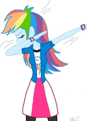 Size: 761x1050 | Tagged: safe, artist:haleyc4629, rainbow dash, equestria girls, g4, colored, dab, female, hilarious in hindsight, rainbow dab, simple background, solo, white background