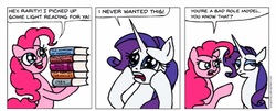 Size: 961x389 | Tagged: safe, artist:gingerfoxy, pinkie pie, rarity, earth pony, pony, unicorn, pony comic generator, g4, book, comic