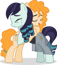 Size: 5282x5990 | Tagged: safe, artist:jhayarr23, coloratura, pear butter, earth pony, pony, g4, the perfect pear, absurd resolution, alternate universe, bipedal, clothes, crying, duo, duo female, female, hug, mare, rara, simple background, smiling, tears of joy, transparent background, vector