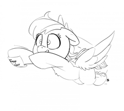 Size: 1280x1141 | Tagged: safe, artist:pabbley, rainbow dash, pony, g4, 30 minute art challenge, female, flying, monochrome, shrunken pupils, solo, that pony sure does love cider