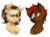 Size: 750x550 | Tagged: safe, artist:scribblesdesu, oc, oc only, oc:golden heart, oc:scribbles heart, pony, unicorn, bust, head, horn, looking at each other, portrait, scriden, unicorn oc