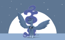 Size: 1920x1200 | Tagged: safe, artist:valcron, princess luna, alicorn, pony, g4, female, moon, solo, spread wings, wings