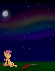 Size: 2975x3850 | Tagged: safe, artist:zaponator, scootaloo, pegasus, pony, g4, female, high res, moon, night, night sky, scooter, sitting, sketch, sky, solo, stars